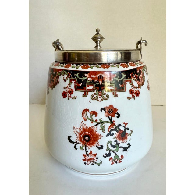 Early 20th Century English H. M & Co. LTD Porcelain and Silverplated Imari Lidded Biscuit Jar For Sale - Image 5 of 11