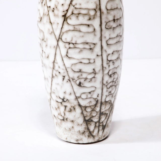 Ceramic Mid-Century Modernist White and Earth Toned Ceramic Vase With Leaf Motif For Sale - Image 7 of 11