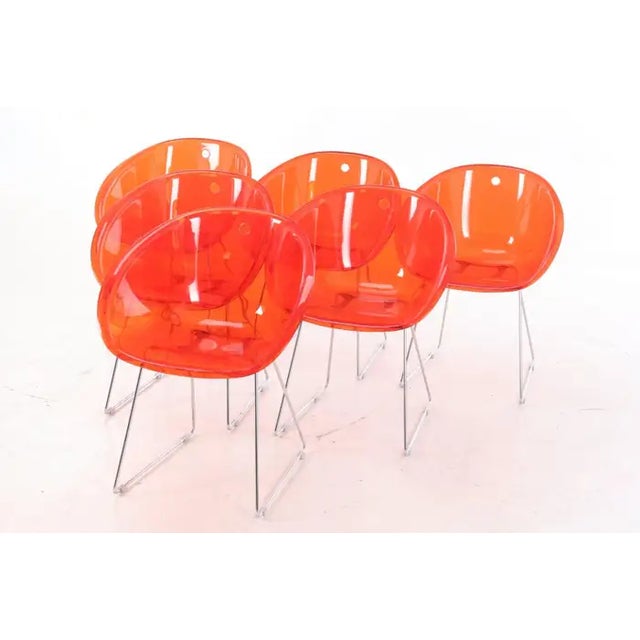 2000 - 2009 Set of Six Dining Chairs Model Gliss in Orange Polycarbonate Attributed to Pedrali For Sale - Image 5 of 7