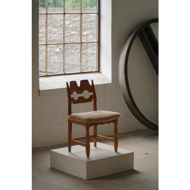 Razorblade Dining Chair in Oak and Lambswool attributed to Henning Kjærnulf, Denmark, 1960s For Sale - Image 12 of 18