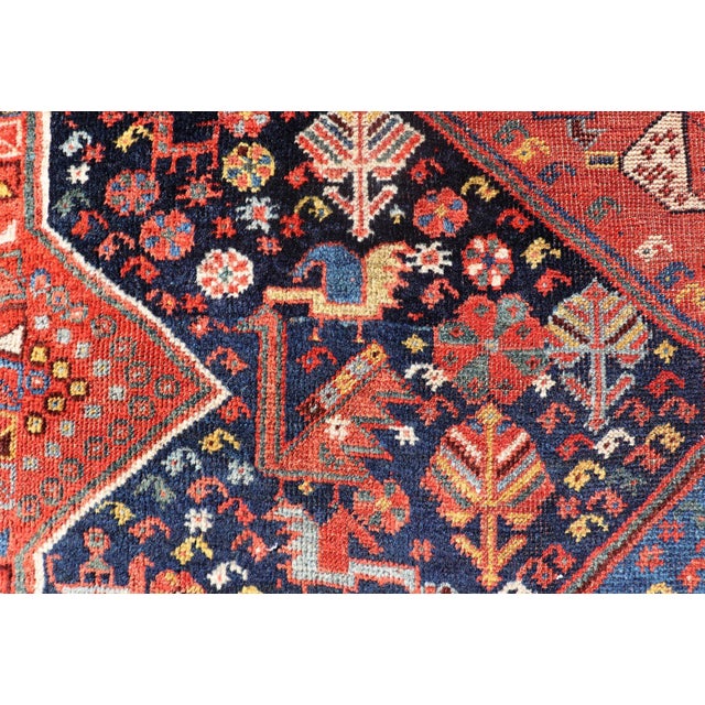 Navy Blue Antique Hand Knotted Persian Qashqai Shiraz Tribal Rug With Tribal Design 5'1 X 6'2 For Sale - Image 8 of 14
