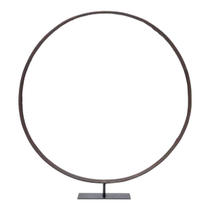 Large Forged Iron Carriage Wheel Rim Mounted on a Custom Iron Stand, 1800's