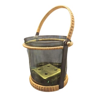 1950s Austrian Dark Glass Ice Bucket With Brass Frame, Carl Aubock Design, 3-Piece Set, Unused For Sale