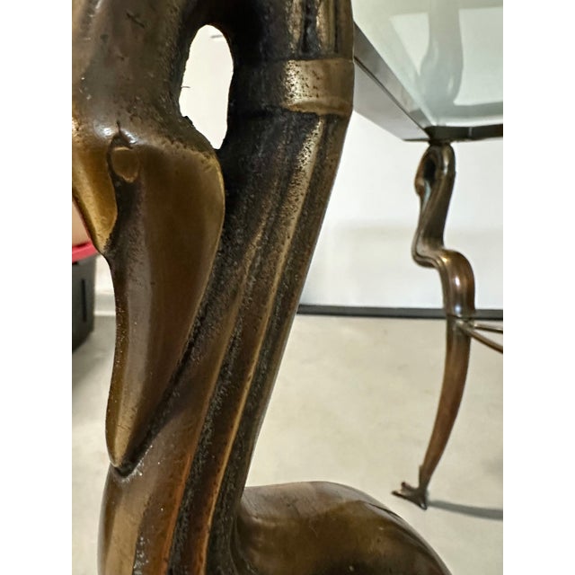 1990s Vintage Solid Brass and Ogee Edge Thick Glass Table For Sale - Image 5 of 12