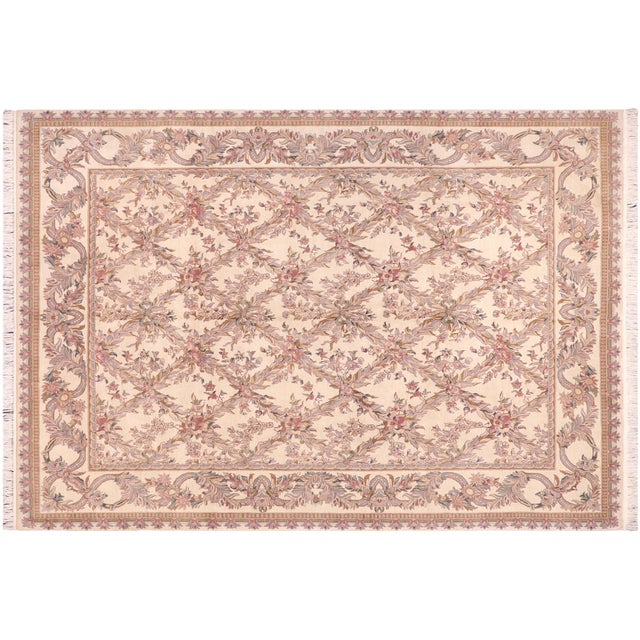 Ivory Shabby Chic 1990's Floral Pak-Persian Ivory/Pink Wool Rug - 8'5'' X 10'0'' For Sale - Image 8 of 9
