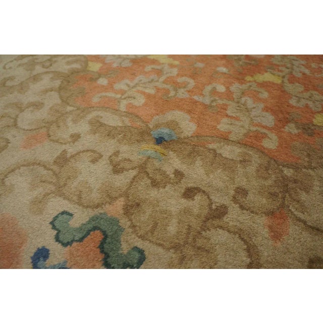 Sand 1920s Tan Sand Floral Ming Antique Chinese Art Deco Rug 9' 0''x11' 9'' Handwoven Wool Carpet For Sale - Image 8 of 12