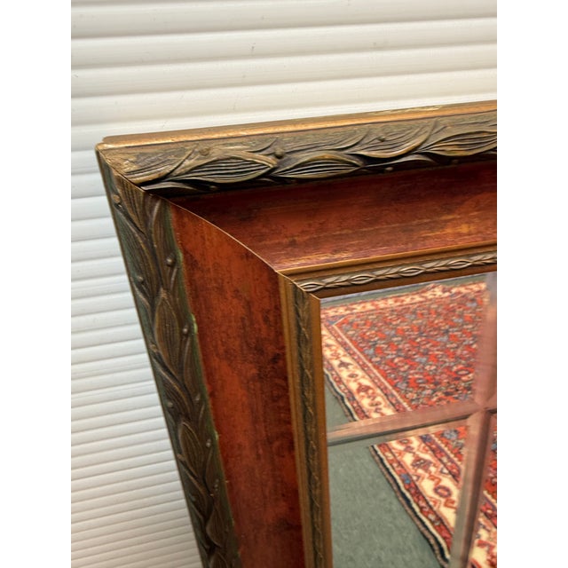 Red With Gold Trim Wall Mirror and Etched Window Pane For Sale - Image 4 of 12