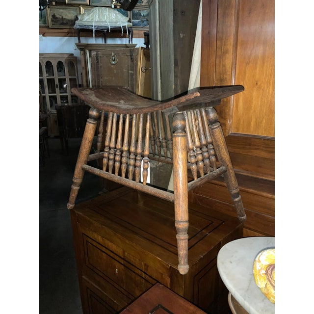 English Early 19th Century Petite Carved Wood Saddle Stool For Sale - Image 3 of 8