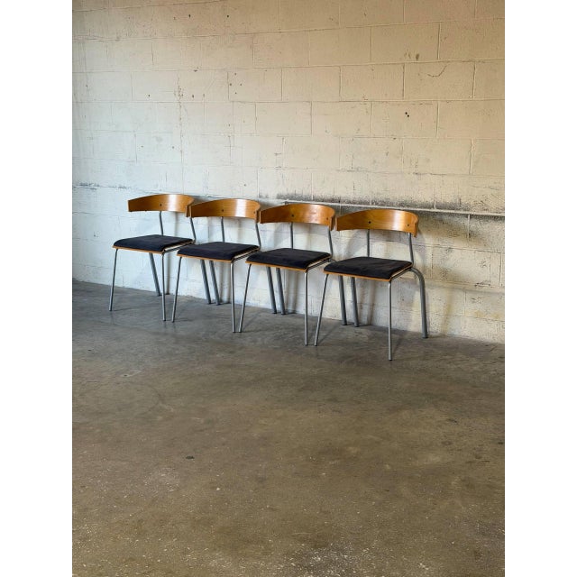 Mid-Century Modern Oak Stacking Chairs Set of 4 Mid-Century Modern 1970s For Sale - Image 3 of 13