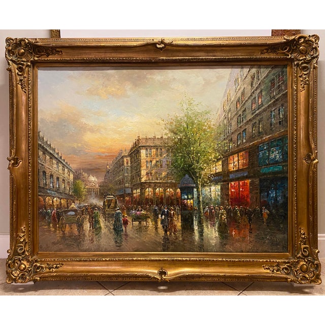 Wood Mid 20th Century Large Oil Painting in the Manner of Édouard-Leon Cortes, Paris France For Sale - Image 7 of 13