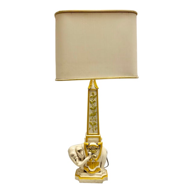 Vintage 1970s Hollywood Regency Romanesque Originals Elephant Obelisk Table Lamp For Sale