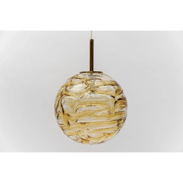 Yellow Yellow Murano Glass Ball Pendant Lamp from Doria Leuchten, 1960s For Sale - Image 8 of 9