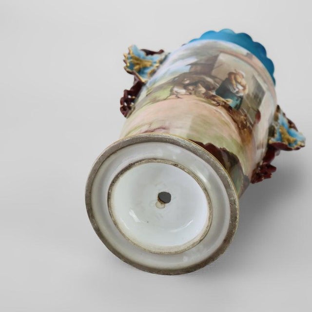 Blue Large Antique Old Paris Porcelain Scenic Vase With Cord Access Lamp Base C1890 For Sale - Image 8 of 8