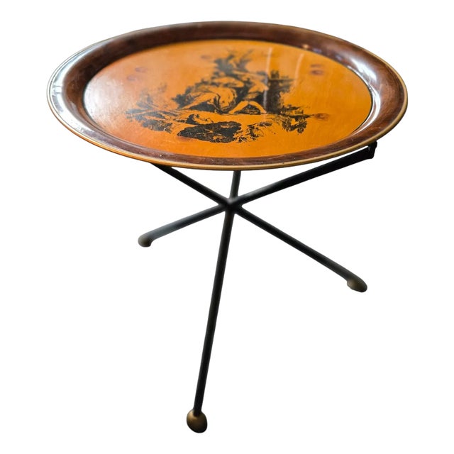 1960s Vintage Mid Century Italian Tole Neoclassical Folding Table For Sale