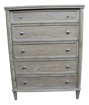 Whitewashed Oak Five-Drawer High Chest