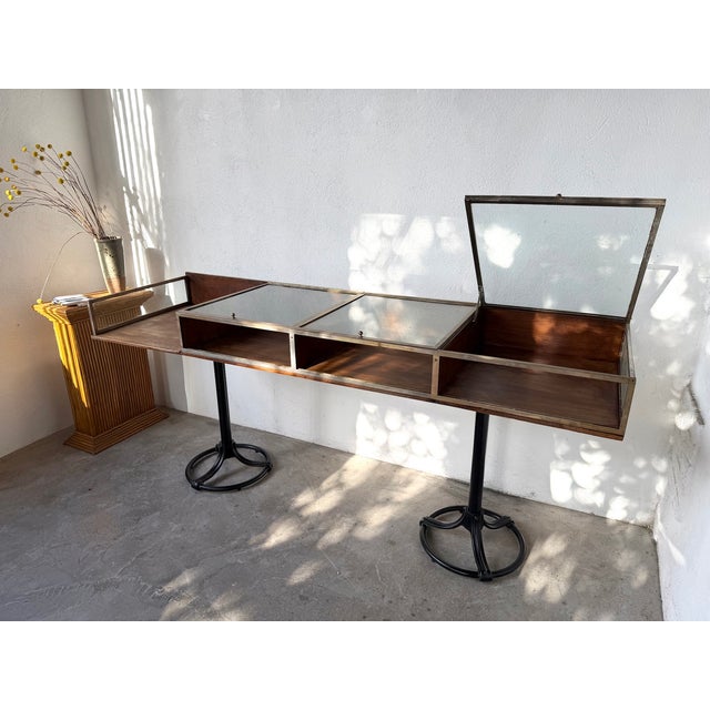 Display Cabinet on Legs in Oak and Brass-Plated Metal, 1950 For Sale - Image 17 of 18