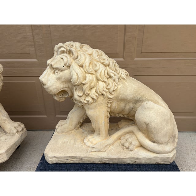 Monumental Neoclassical Cast Stone Garden Lions, a Pair For Sale - Image 4 of 15