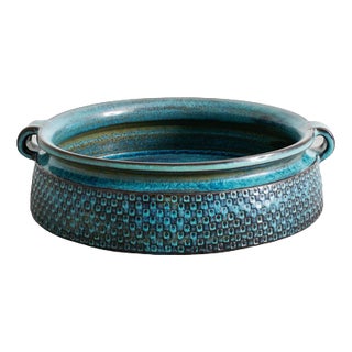 Mid-Century Swedish Blue Turquoise Decorative Bowl by Stig Lindberg for Gustavsberg, Sweden, 1950s For Sale