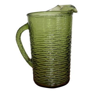 Vintage Anchor Hocking Green Glass Pitcher For Sale