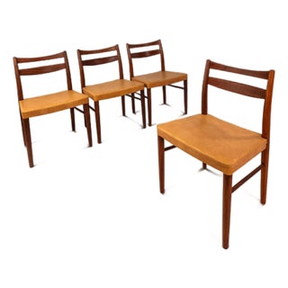 Rare Set of Four (4) Scandinavian Modern Dining Chairs in Teak & Leather Attributed to Yngve Ekström for Gemla Diö, Sweden, C. 1950s For Sale
