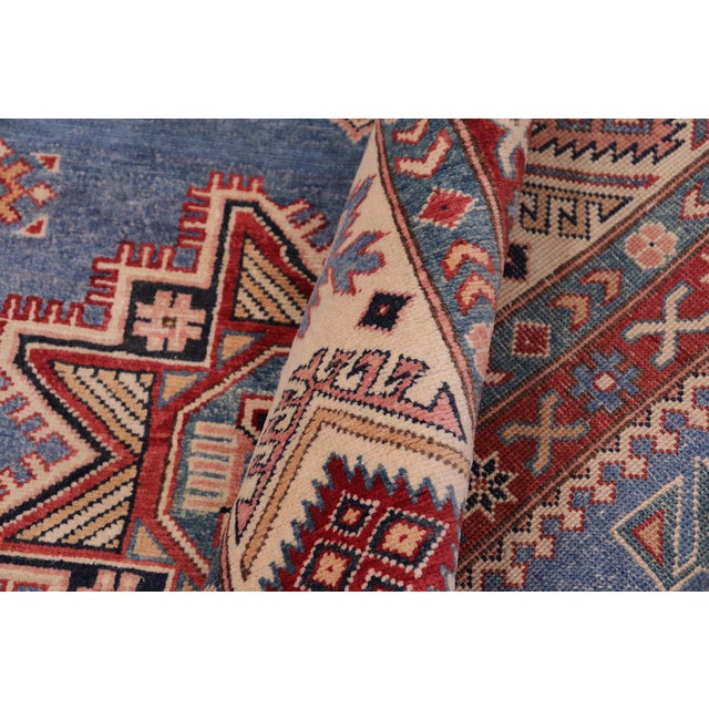 Textile Rustic Kazak Light Blue/Beige Wool Rug - 10'2''x12'10'' For Sale - Image 7 of 10