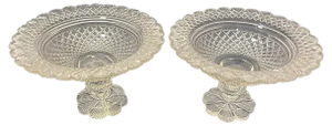 Dutch Crystal Footed Bowls with Diamond and Fan Cut, 1860s, Set of 2