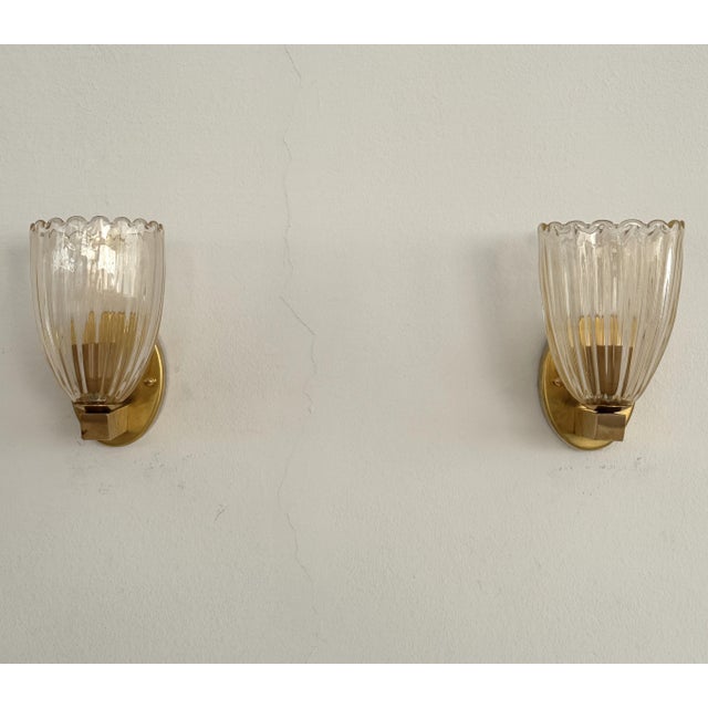 Art Deco Italian Brass and Murano Glass Wall Lights, 1990s, Set of 2 For Sale - Image 10 of 14