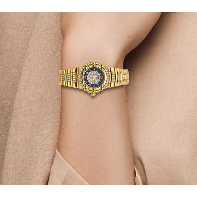 Blue 1980s Piaget Tanagra Lapis Lazuli Diamond 18k Gold Bracelet Vintage Watch Full Set For Sale - Image 8 of 9