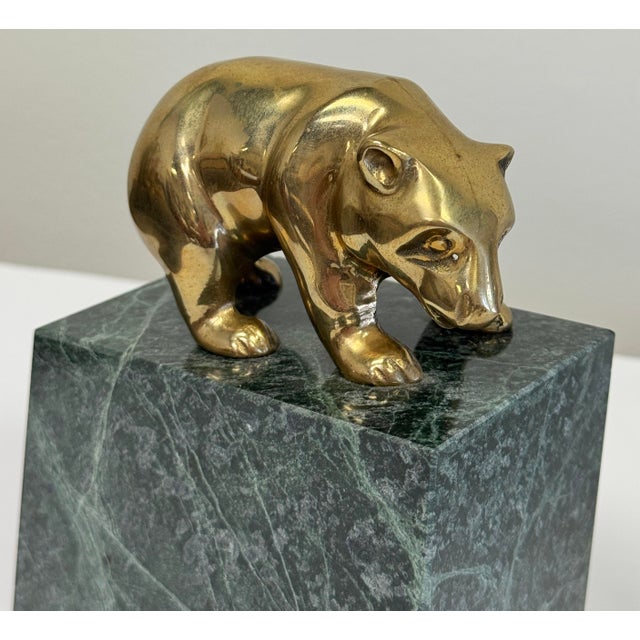 Metal Vintage Wall Street Bull and Bear Brass on Marble Block Bookends For Sale - Image 7 of 8