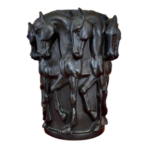 1920s Art Deco French Patinated Bronze Thoroughbred Horse Wine Cooler Vase