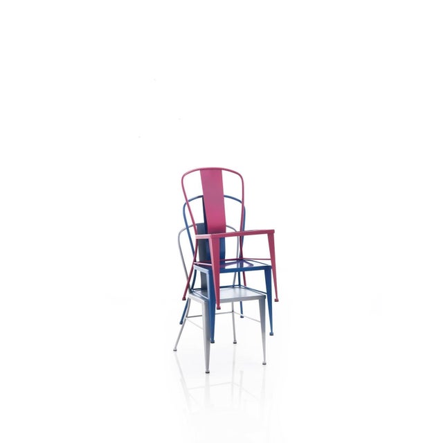 Bistro garden chairs in colors wrought iron with wood seat. Indoor and outdoor.