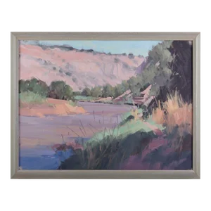 Vintage Unsigned Riverbend and Dry Mountains Oil Painting