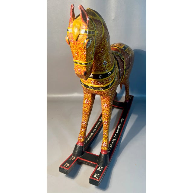 Vintage Rocking Horse Folk Art Handcrafted in India Designed for Bloomingdales For Sale - Image 4 of 8