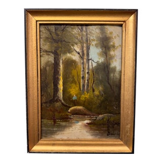19th Century French Oil on Canvas by the River For Sale