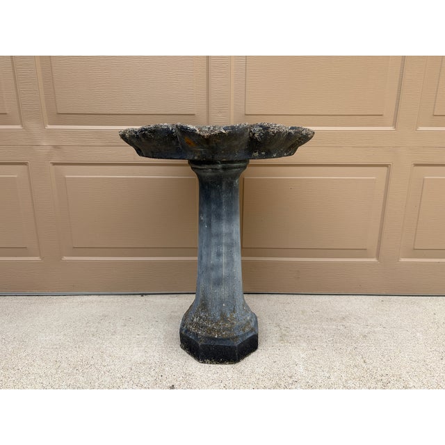 French Country Vintage Grotto Style Cast Concrete Shell Birdbath For Sale - Image 3 of 12