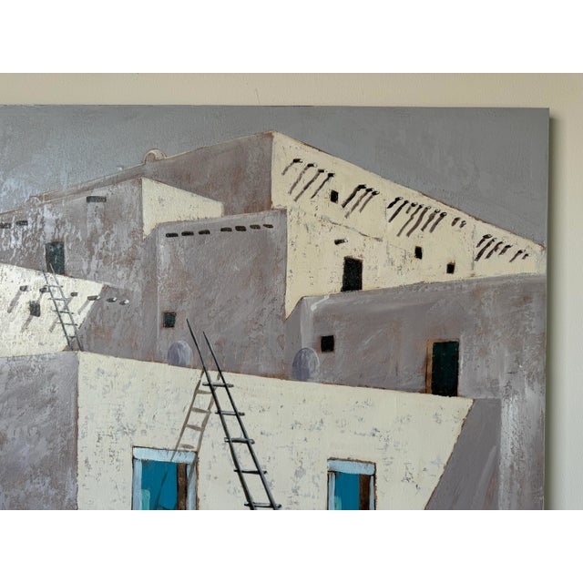 1980's Large Vintage Southwestern Taos New Mexico Adobe House Oil Painting, Signed For Sale In Miami - Image 6 of 12