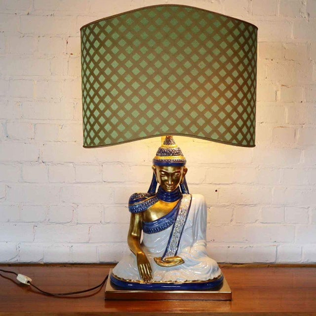 Italian lamp by Societa Porcellane Artistiche Firenze, 1970's. Hand painted porcelain Buddha on a brass frame base....