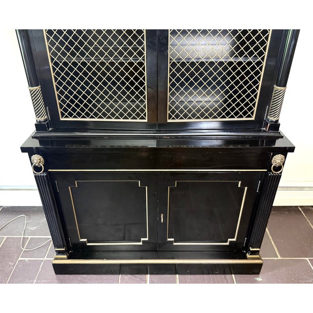 Wood 1940’s French Empire Neoclassical Ebonized Bookcase China Cabinet by Kittinger For Sale - Image 7 of 12