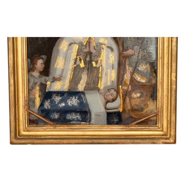 European Reverse Painting on Glass of a King Praying for a Child For Sale In Boston - Image 6 of 12