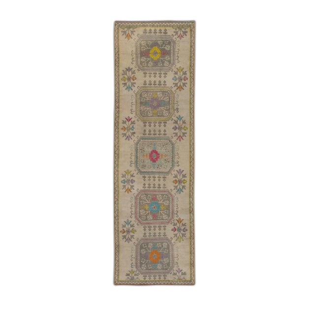 Vintage Turkish Hand Knotted Wool Runner Rug Multicolor Floral 3'2" X 10'3" For Sale In Houston - Image 6 of 6
