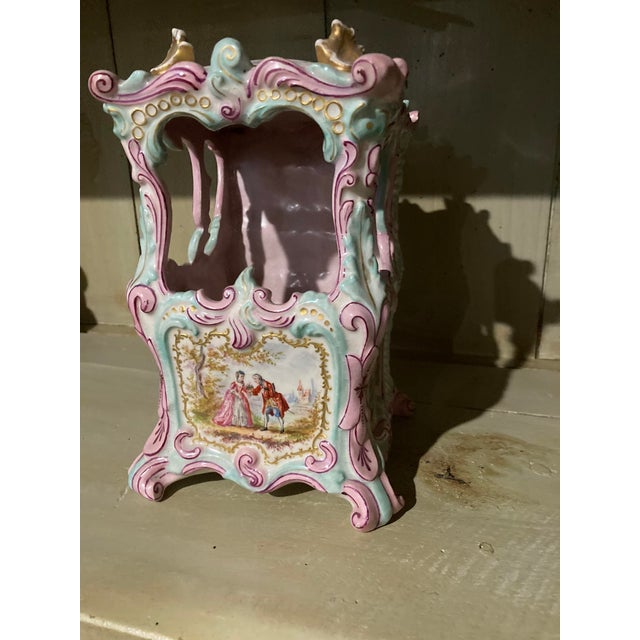 Antique Large French Pink Faience Sedan Chair Double Sword Mark For Sale - Image 12 of 16