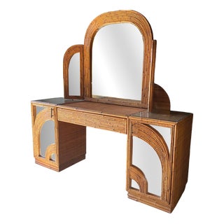 Vintage Bamboo Dressing Table with Bamboo Framed Mirror For Sale