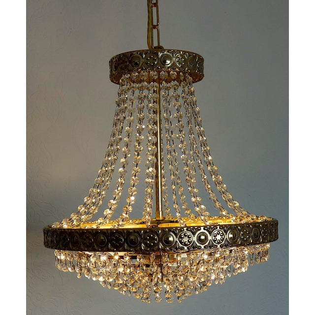 Crystal and 24k Gold Plated Chandelier from Sölken Leuchten, 1970s For Sale - Image 9 of 14