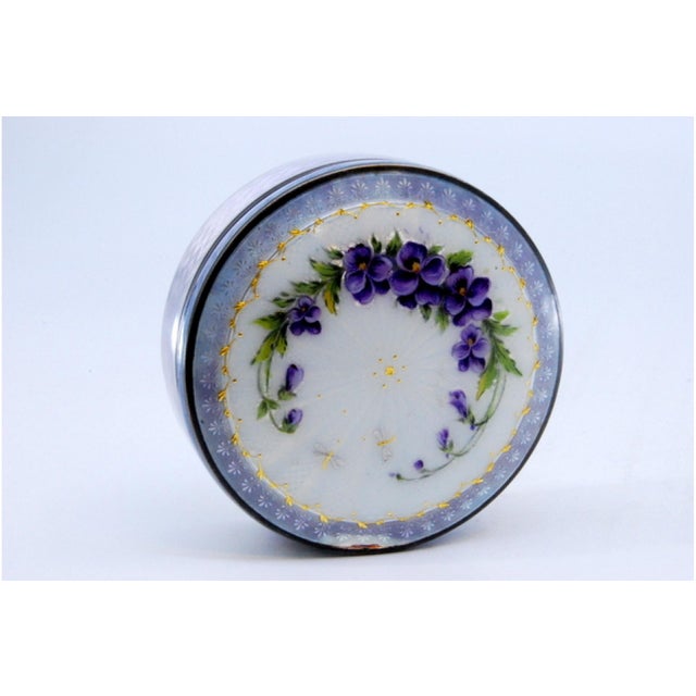 Jewelry Box in Enameled Silver with Floral Motifs and Gilt Interior For Sale - Image 3 of 10
