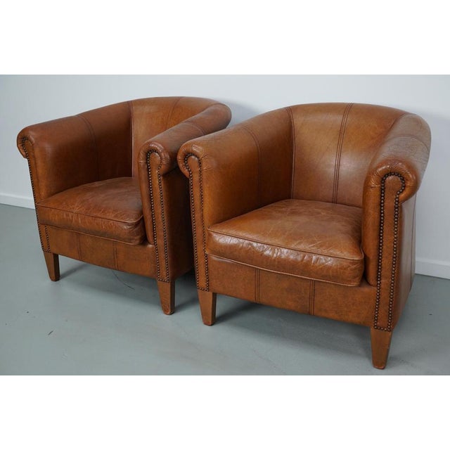 Vintage Dutch Cognac Colored Leather Club Chairs, Set of 2 For Sale - Image 6 of 18