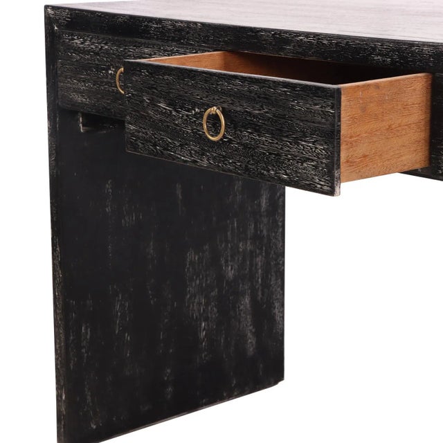 Early 21st Century A Minimalist Art Deco Style Dark Cerused Oak Writing Desk, in the Manner of Jean-Michel Frank. Contemporary. For Sale - Image 5 of 6
