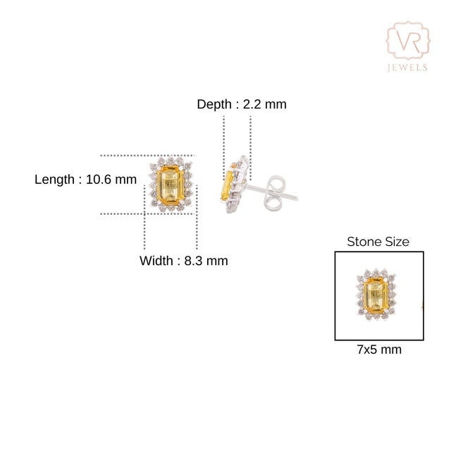 1.86ct Yellow Sapphire Diamond Halo Stud Earrings in 14k White Gold Gift for Mom- A Pair For Sale - Image 9 of 12