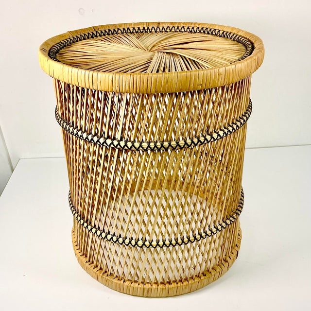 Tan Mid-Century Boho Chic Coastal Spun Twisted Wicker Side Table For Sale - Image 8 of 9