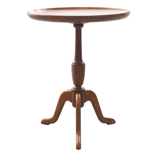 Danish Round Tripod Side Table in Stained Oak by Anton Kildeberg, 1960s For Sale