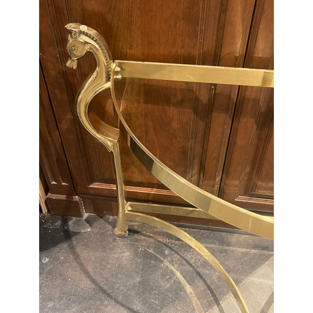 Hollywood Regency 1970s Brass Horse Half Circle Console Table With Marble Top For Sale - Image 12 of 12